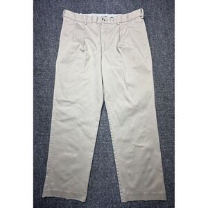 Savane Pants Mens 36x28* Beige Pleated Straight Leg Stretch Chino Comfort Waist